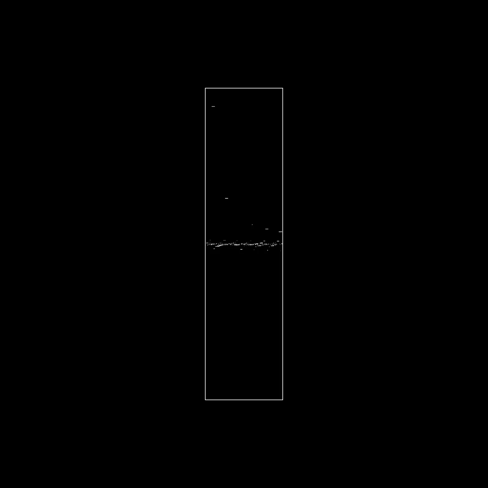 A single gen: an almost empty frame, with a faint band of dashes just below the middle and three stray marks above it.